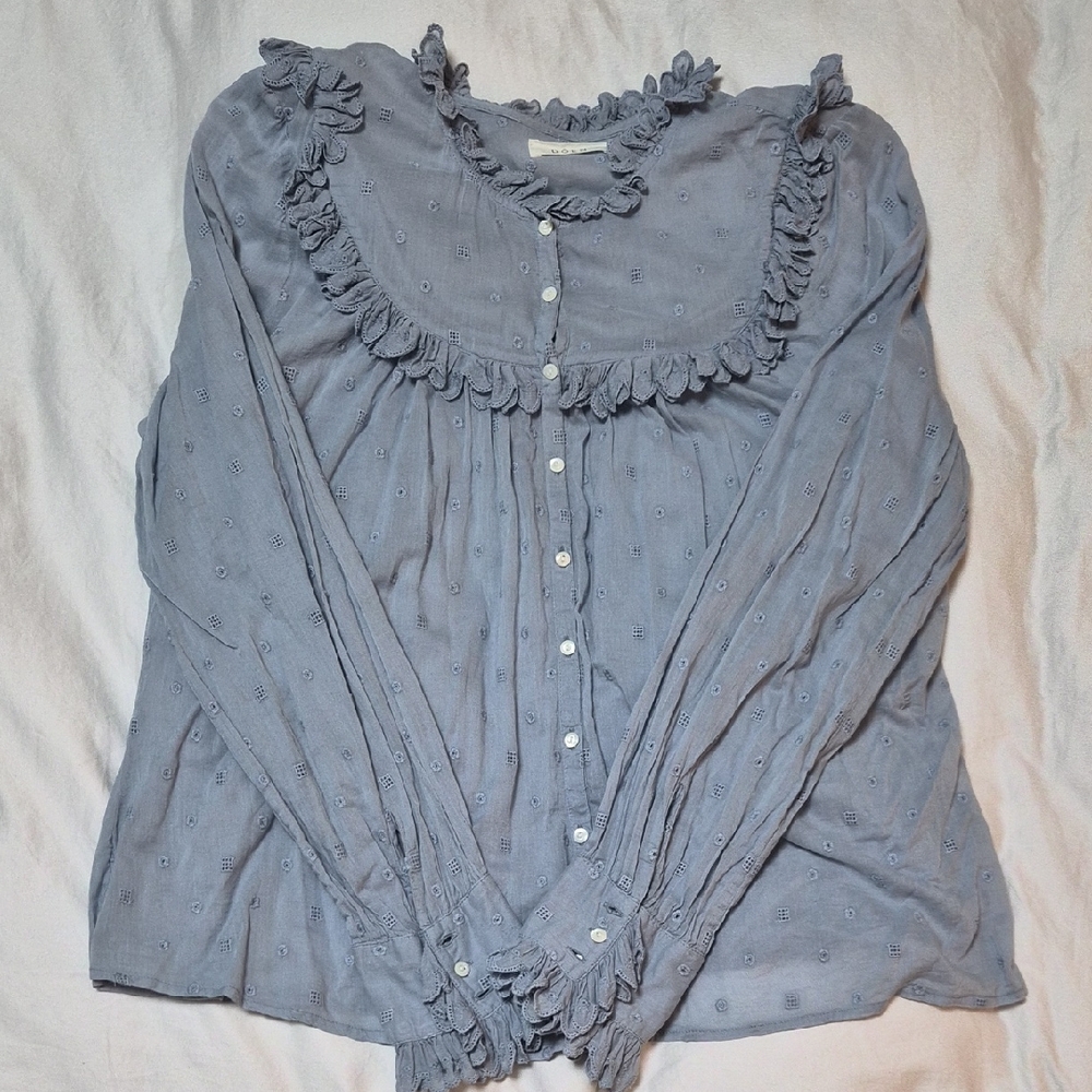 Women's Blue Ruffled Blouse